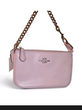 Coach Terry Light Pink Leather Mini Shoulder Bag with Gold Chain